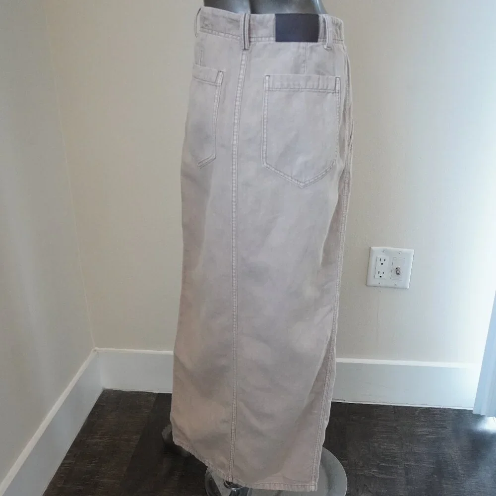 Brunello Cucinelli Monili Skirt Denim Linen Long Straight High Slit Size 6 New